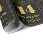 Papier Cadeau 14e anniversaire ~ Art Déco Inspiré Look "14", Nom (Coin rond)