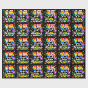 Papier Cadeau 14e anniversaire : Fun Fireworks, Rainbow Look # "