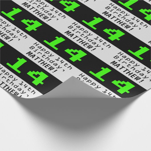 Papier Cadeau 14e anniversaire - Nerdy / Geeky Style "14" et nom (Coin)