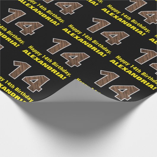 Papier Cadeau 14e anniversaire : Nom et Faux Motif de grains de  (Coin)