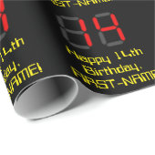 Papier Cadeau 14ème anniversaire : Rouge Digital Horloge Style " (Coin rond)