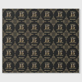 Papier Cadeau 15e anniversaire Black and Gold Parties scintillan (Plat)