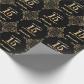 Papier Cadeau 15e anniversaire Black and Gold Parties scintillan (Coin)