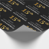 Papier Cadeau 15e anniversaire : Elégant, Noir, Faux Gold Look (Coin)