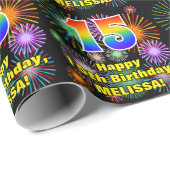 Papier Cadeau 15e anniversaire : Fun Fireworks, Rainbow Look # " (Coin rond)