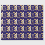 Papier Cadeau 15e anniversaire Marine Bleu et Parties scintillan (Plat)