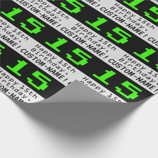 Papier Cadeau 15e anniversaire - Nerdy / Geeky Style "15" et nom (Coin)