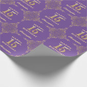 Papier Cadeau 15e anniversaire Parties scintillant violet et or  (Coin)