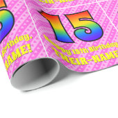 Papier Cadeau 15e anniversaire : Pink Stripes & Hearts, Arc en c (Coin rond)