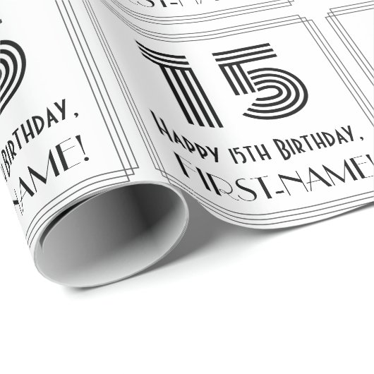 Papier Cadeau 15ème anniversaire : Art Déco Style inspiré "15" + (Coin rond)