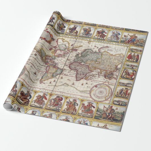 Papier Cadeau 1652 carte du monde, carte du monde d'atlas de mer (Déroulé)