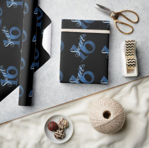 Papier Cadeau 16 ans   Aquarelle bleue et Faux Parties scintilla