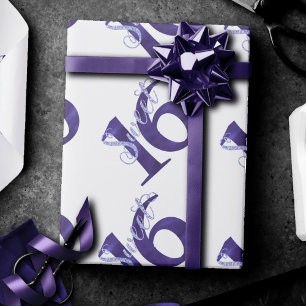 Papier Cadeau 16 ans   Aquarelle violette Grunge et Parties scin