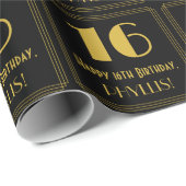 Papier Cadeau 16e anniversaire ~ Art Déco Inspiré Look "16", Nom (Coin rond)