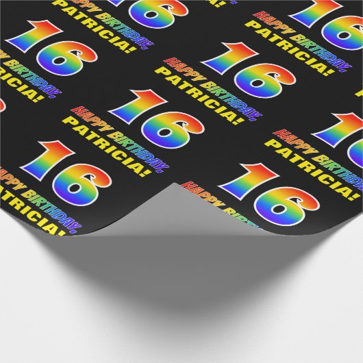 Papier Cadeau 16e anniversaire : Bold, amusant, simple, arc-en-c (Coin)