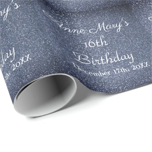 Papier Cadeau 16e anniversaire Glittery Sparkle Custom Dusty Blu (Coin rond)