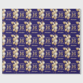 Papier Cadeau 16e anniversaire Marine Bleu et Parties scintillan (Plat)