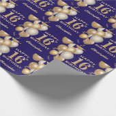 Papier Cadeau 16e anniversaire Marine Bleu et Parties scintillan (Coin)