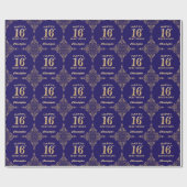 Papier Cadeau 16e anniversaire Marine Bleu et Parties scintillan (Plat)