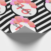 Papier Cadeau 16e anniversaire noir blanc rayures ballons rose (Coin)