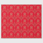 Papier Cadeau 16e anniversaire Parties scintillant rouge et or (Plat)