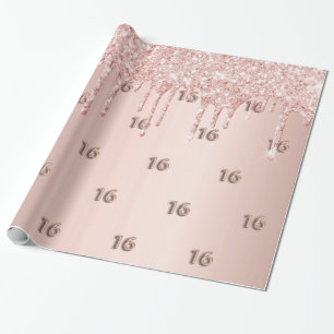 Papier Cadeau 16e anniversaire rose parties scintillant d'or gou