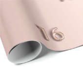 Papier Cadeau 16e anniversaire rose parties scintillant d'or gou (Coin rond)