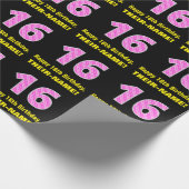 Papier Cadeau 16ème anniversaire : Pink Stripes and Hearts "16" (Coin)