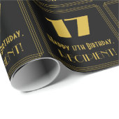 Papier Cadeau 17e anniversaire - Art Déco Inspiré "17" & Nom (Coin rond)
