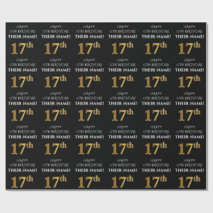 Papier Cadeau 17e anniversaire : Élégant, noir, parfum d'or Fa