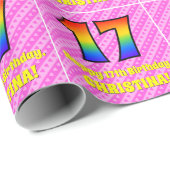 Papier Cadeau 17e anniversaire : Pink Stripes & Hearts, Arc en c (Coin rond)