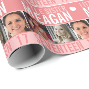 Papier Cadeau 17ème anniversaire trois photos corail petite soeu