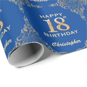 Papier Cadeau 18e anniversaire Cadre Parties scintillant bleu et