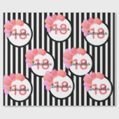 Papier Cadeau 18e anniversaire noir blanc rayures ballons rose (Plat)