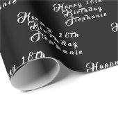 Papier Cadeau 18e anniversaire Nom de fête Noir Motif moderne (Coin rond)
