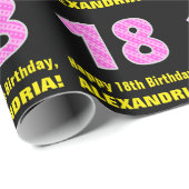 Papier Cadeau 18e anniversaire : Pink Stripes and Hearts "18" + (Coin rond)