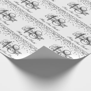 Papier Cadeau 18ème Blanc argenté de confettis de parties
