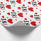 Papier Cadeau 18ème COEURS ROUGES nommés faits sur commande A06 (Coin)