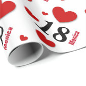 Papier Cadeau 18ème COEURS ROUGES nommés faits sur commande A06 (Coin rond)