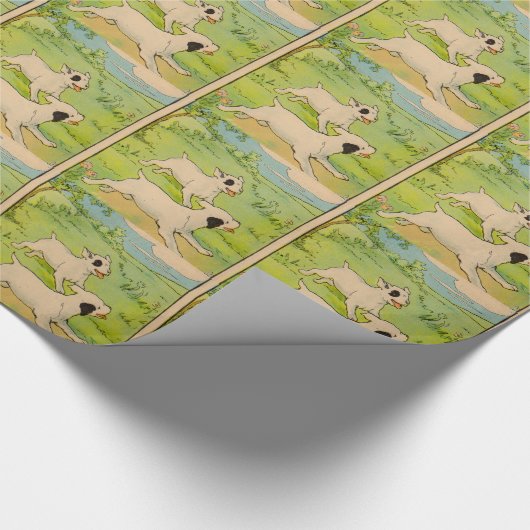 Papier Cadeau 1914 deux chiens en course (Coin)