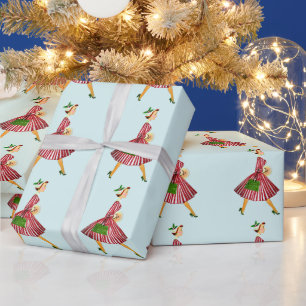Papier Cadeau 1950 Noël Dame Vintage