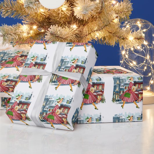 Papier Cadeau 1950 Noël Dame Vintage (Vacances)