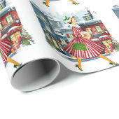 Papier Cadeau 1950 Noël Dame Vintage (Coin rond)