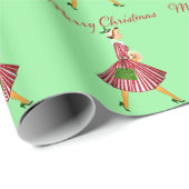 Papier Cadeau 1950 Noël Dame Vintage (Coin rond)