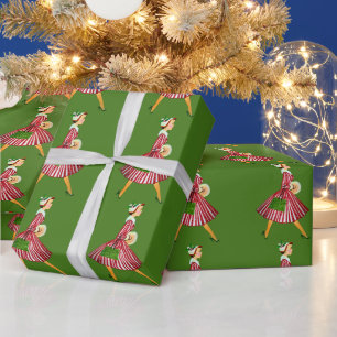 Papier Cadeau 1950 Noël Dame Vintage