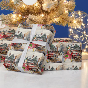 Papier Cadeau 1950 Noël Dame Vintage