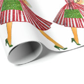 Papier Cadeau 1950 Noël Dame Vintage (Coin rond)