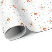 Papier Cadeau 1950s Red Blue Atomic Age Starburst Mid Century (Coin rond)