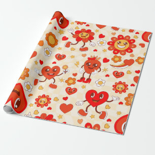 Papier Cadeau 1960 super pop art valentines fraise funky