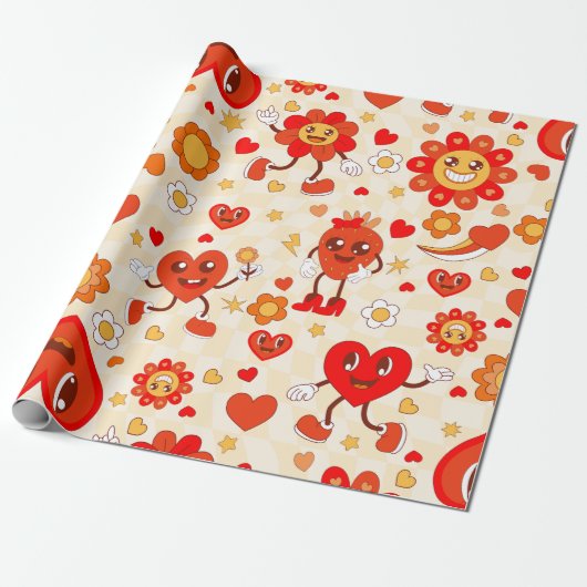 Papier Cadeau 1960 super pop art valentines fraise funky (Déroulé)
